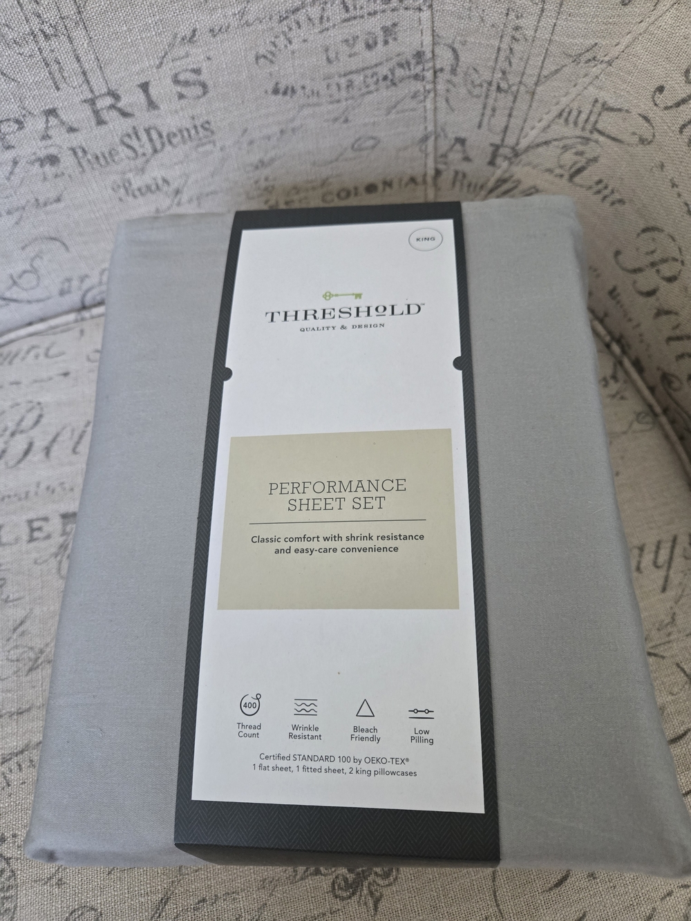 King SIZE Threshold Light Gray Performance Sheet Set